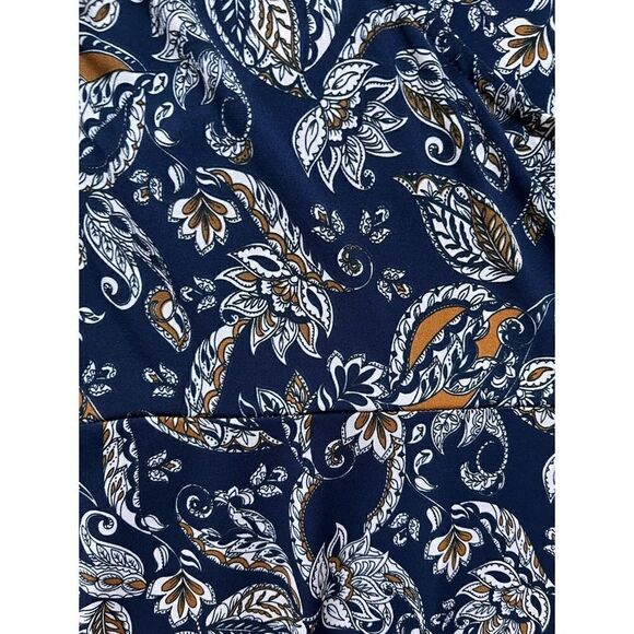 NWT LEOTA Jemima Faux Perfect Wrap Knit Cap Sleeve Dress Floral Paisley Navy - Picture 3 of 9